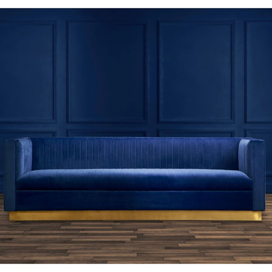 Opals Upholstered 3 Seater Velvet Sofa In Deep Blue