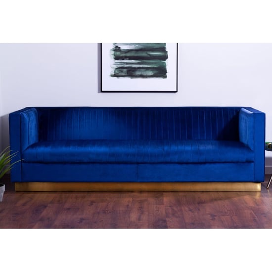 Photo of Opals upholstered 3 seater velvet sofa in deep blue