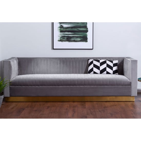 Photo of Opals upholstered 3 seater velvet sofa in grey