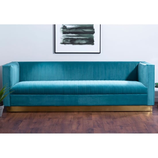Product photograph of Opals Upholstered 3 Seater Velvet Sofa In Light Blue from Furniture in Fashion