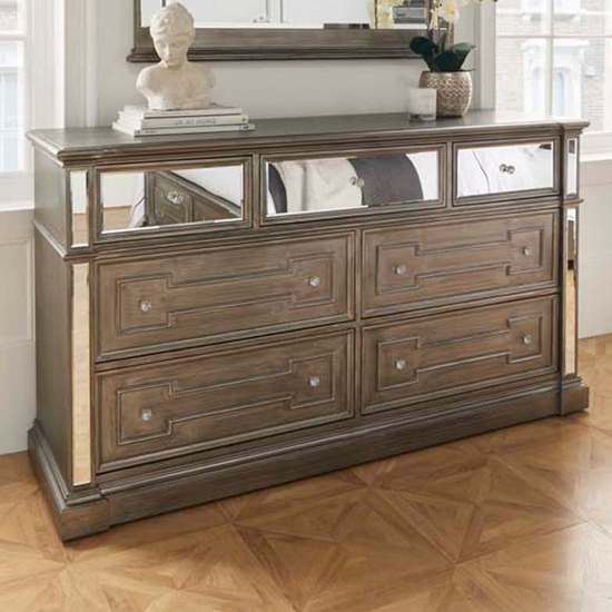 Read more about Opel mirrored wooden chest of 7 drawers in grey