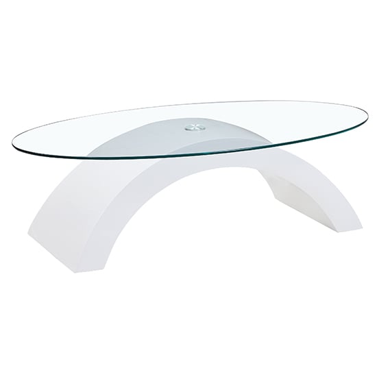 Opel Oval Clear Glass Coffee Table With White High Gloss Base_2