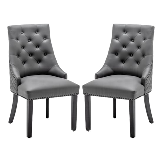 Read more about Opelika lion knocker grey faux leather dining chairs in pair