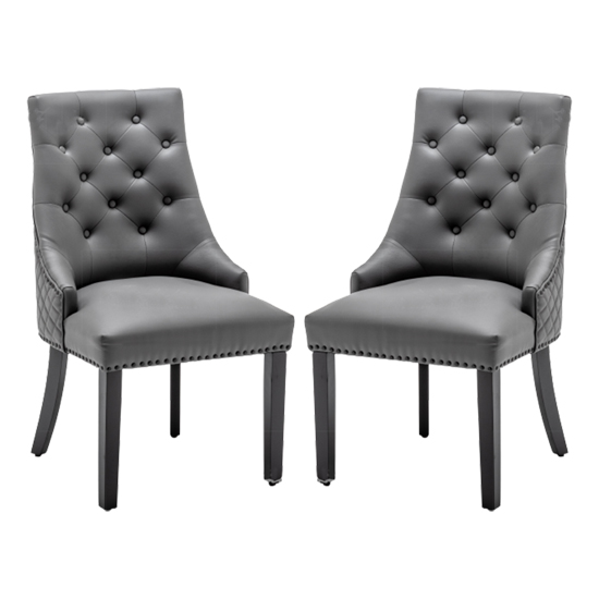 Read more about Opelika lion knocker grey faux leather dining chairs in pair