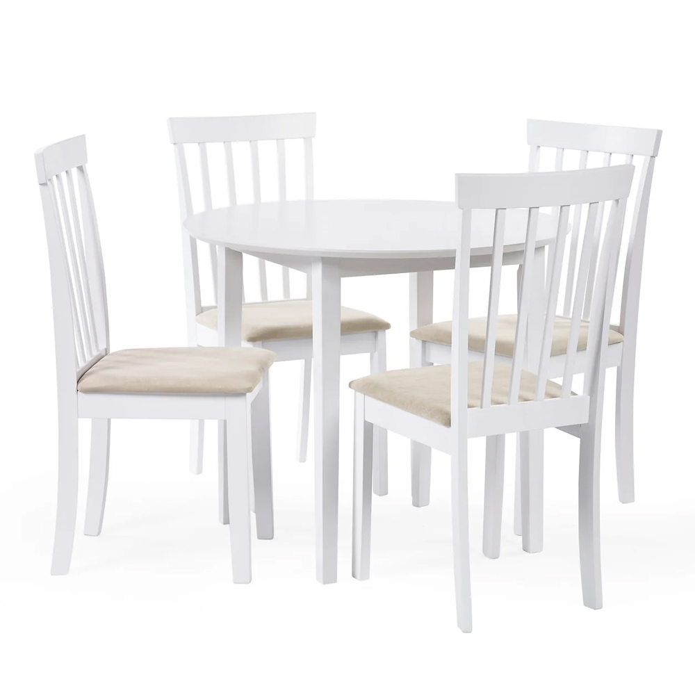Opelousas Wooden Round Dining Table with 4 Chairs - White