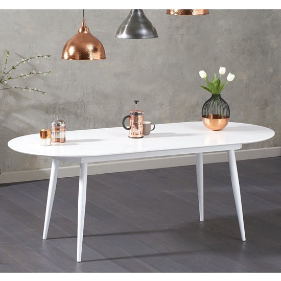 Opelsa Oval Extending High Gloss Dining Table In White