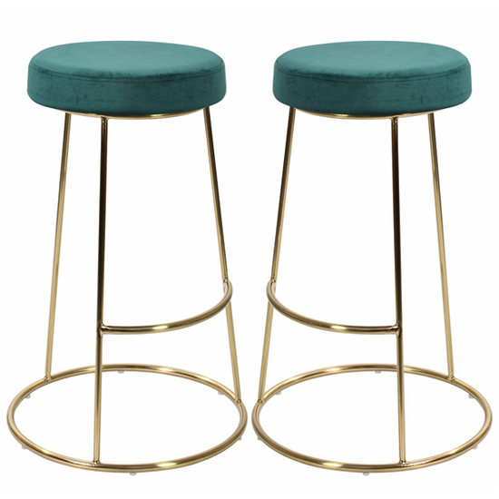 Read more about Operon dark teal velvet bar stools with gold frame in pair