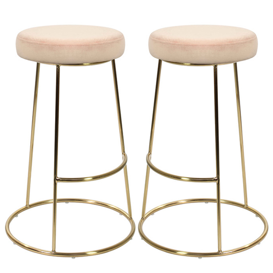 Operon Vintage Pink Velvet Bar Stools With Gold Frame In Pair
