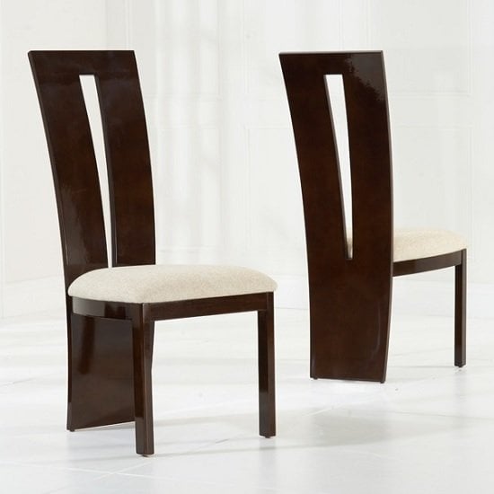 Ophelia Brown High Gloss Dining Chairs With Cream Seat In A Pair_1