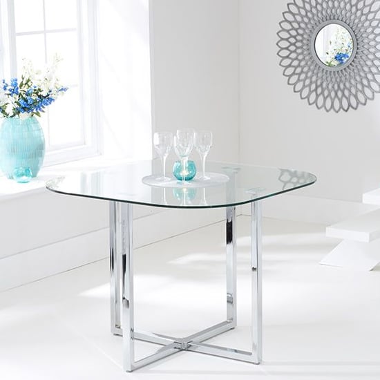 Ophiuchus Glass Dining Table In Clear With 4 Cream Chairs_3