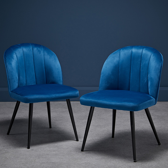 Opie Blue Velvet Dining Chairs With Black Legs In Pair_1