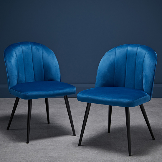Orzo Blue Velvet Dining Chairs With Black Legs In Pair Furniture in Fashion