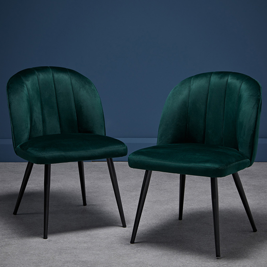 Opie Green Velvet Dining Chairs With Black Legs In Pair