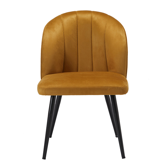 Opie Mustard Velvet Dining Chairs With Black Legs In Pair_2