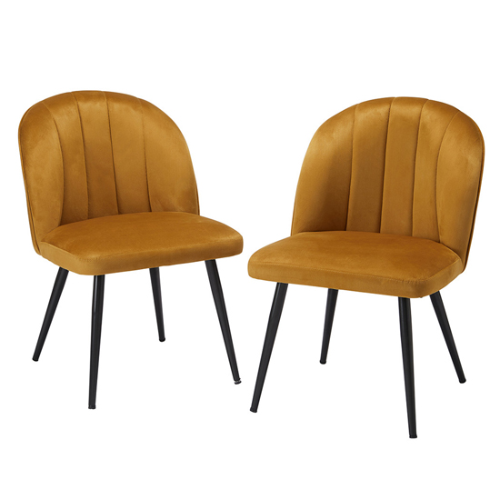 Opie Mustard Velvet Dining Chairs With Black Legs In Pair_4