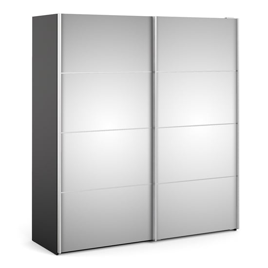 Photo of Opim mirrored sliding door wardrobe in matt black with 2 shelves