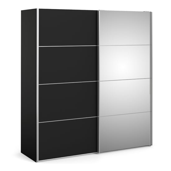 Product photograph of Opim Mirrored Sliding Doors Wardrobe In Black With 2 Shelves from Furniture in Fashion