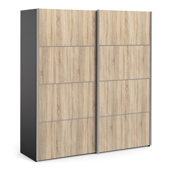 Read more about Opim wooden sliding doors wardrobe in black oak with 2 shelves
