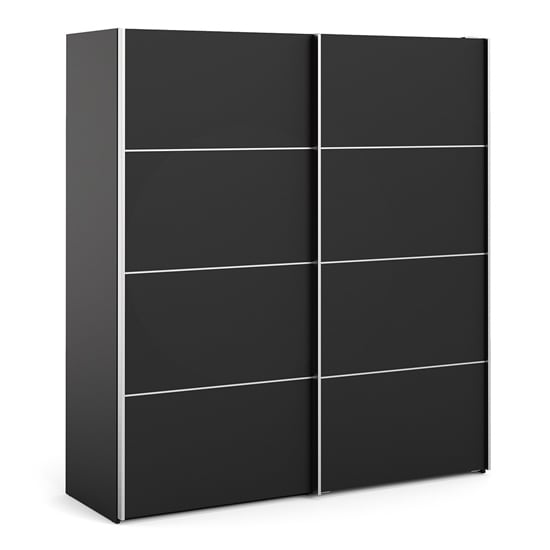 Read more about Opim wooden sliding doors wardrobe in matt black with 2 shelves