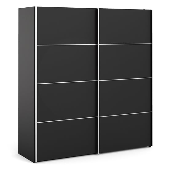 Photo of Opim wooden sliding doors wardrobe in matt black with 5 shelves