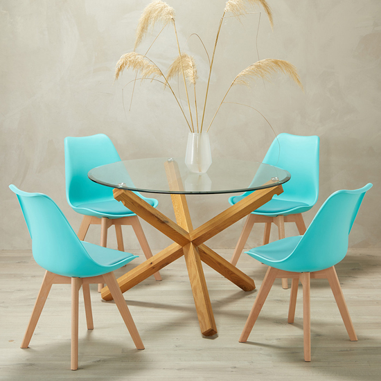 Onich Medium Glass Dining Table With 4 Louvre Aqua Chairs_1