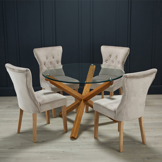 Onich Medium Glass Dining Table With 4 Naples Champagne Chairs_1