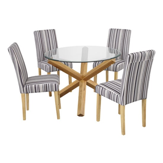 Read more about Onich round glass dining table with 4 lorenzo dining chairs