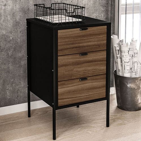 Oppose Wooden Storage Unit With 3 Drawers In Walnut And Black thumbnail