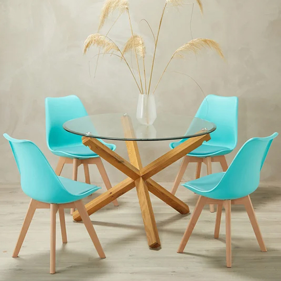 Read more about Opteron round glass dining table with 4 livre aqua chairs