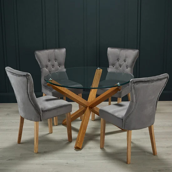 Opteron Round Glass Dining Table With 4 Nipas Steel Chairs