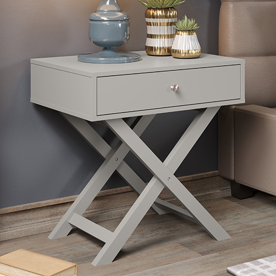 Product photograph of Outwell Wooden Bedside Cabinet In Grey With X Legs from Furniture in Fashion