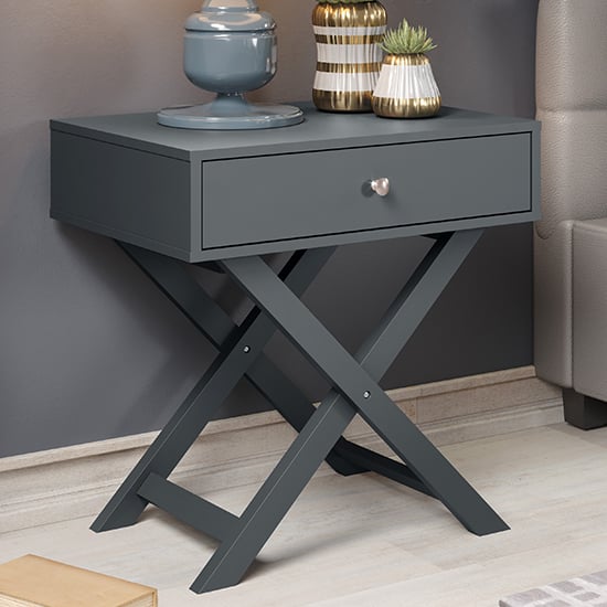 Outwell Wooden Bedside Cabinet In Midnight Blue With X Legs