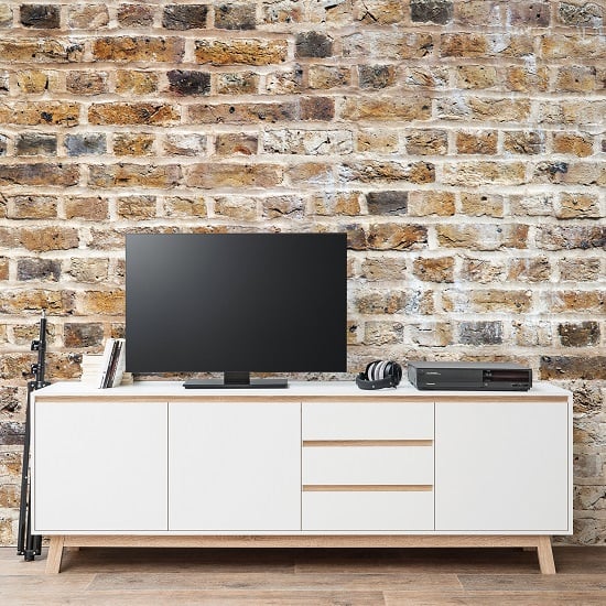 Optra Large Sideboard In White And Oak Trim With 3 Doors_1