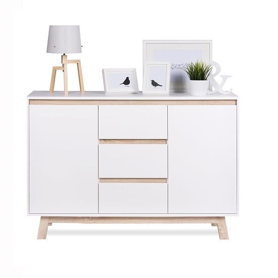 Product photograph of Optra Sideboard In White And Oak Trim With 2 Doors from Furniture in Fashion