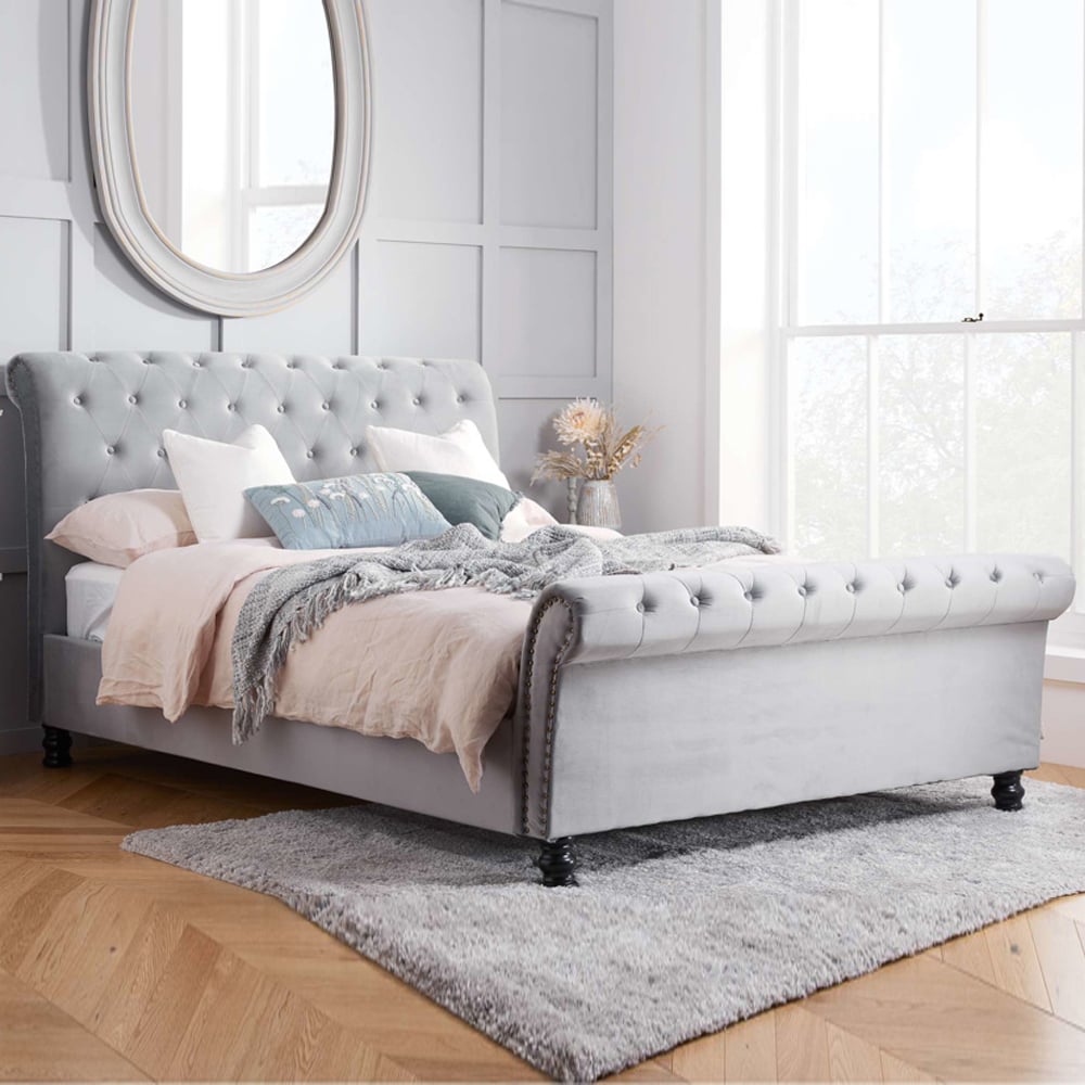 Opulent Fabric Super King Size Bed In Grey