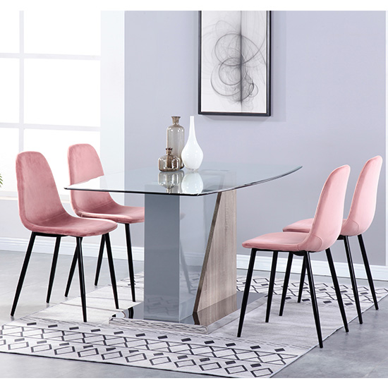 Opus Glass Dining Set With 4 Alpine Rose Velvet Chairs FiF