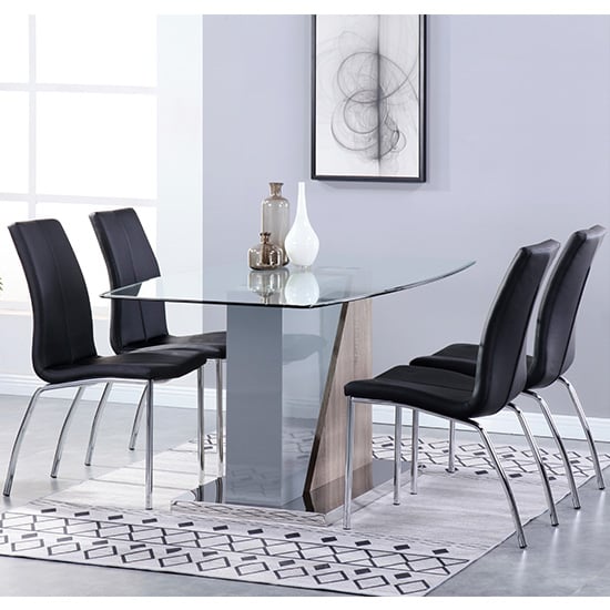 Opus Glass Dining Set With 4 Boston, Glass Dining Table With Black Leather Chairs