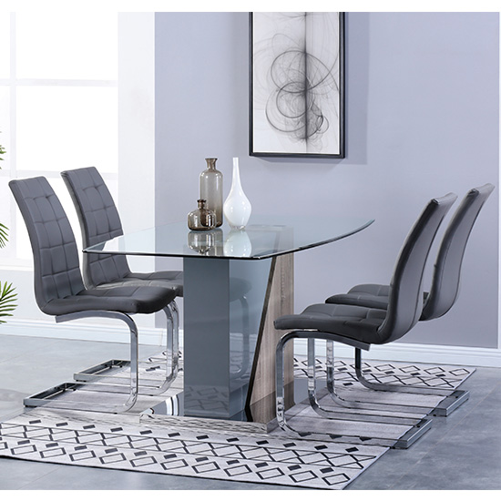 Opus Glass Dining Set With 4 New York, Round Glass Dining Table With Leather Chairs Uk