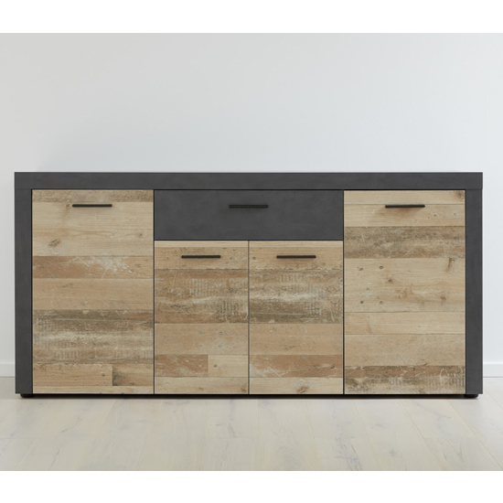 Opus Sideboard In Pale Wood And Matera With 4 Doors And 3 Drawer