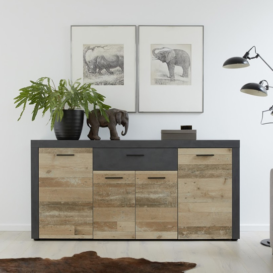 Opus Sideboard In Pale Wood And Matera With 4 Doors And 3 Drawer