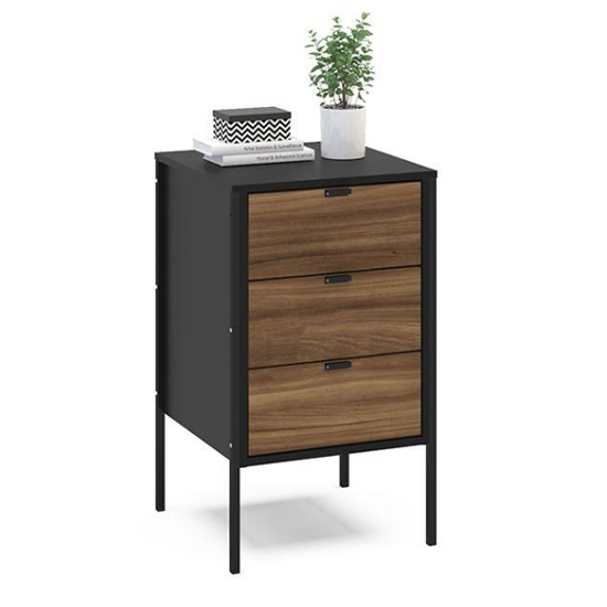 Opus Wooden Storage Unit With 3 Drawers In Walnut And Black_2