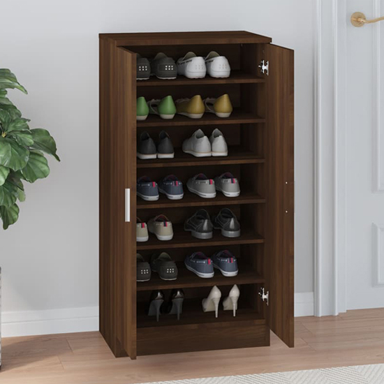 Oraibi Wooden Shoe Storage Cabinet With 2 Doors In Brown Oak