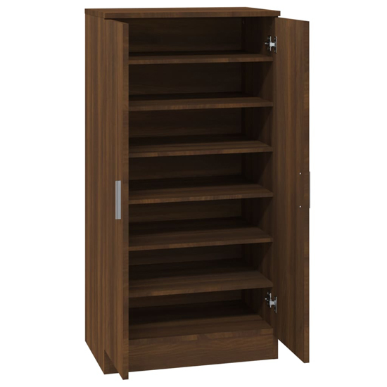 Oraibi Wooden Shoe Storage Cabinet With 2 Doors In Brown Oak