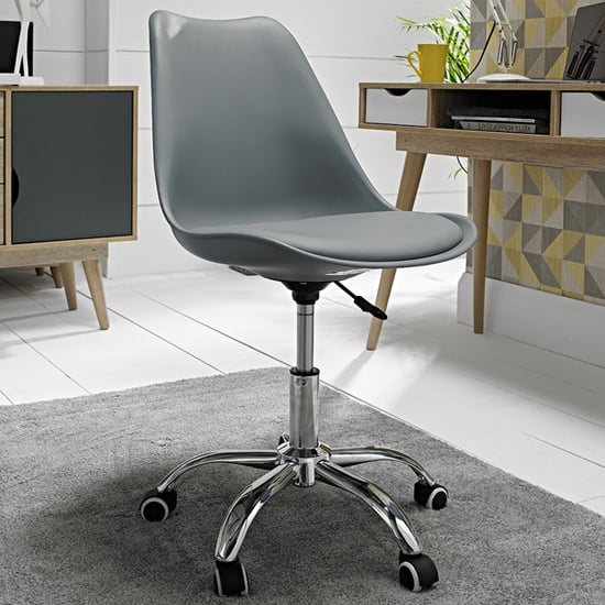 Oran Swivel Faux Leather Home And Office Chair In Grey_1