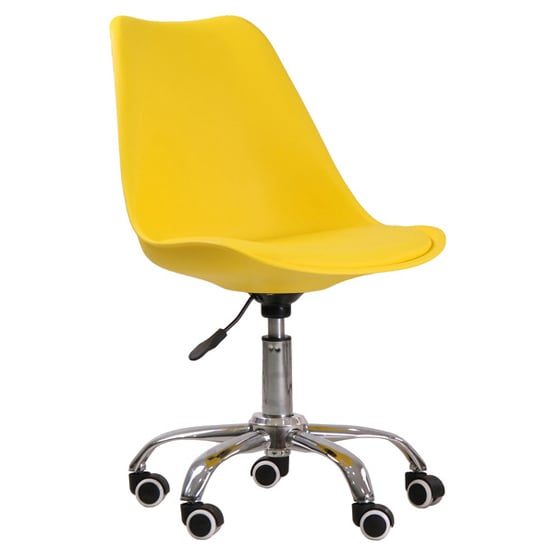 Photo of Oran swivel faux leather home and office chair in yellow