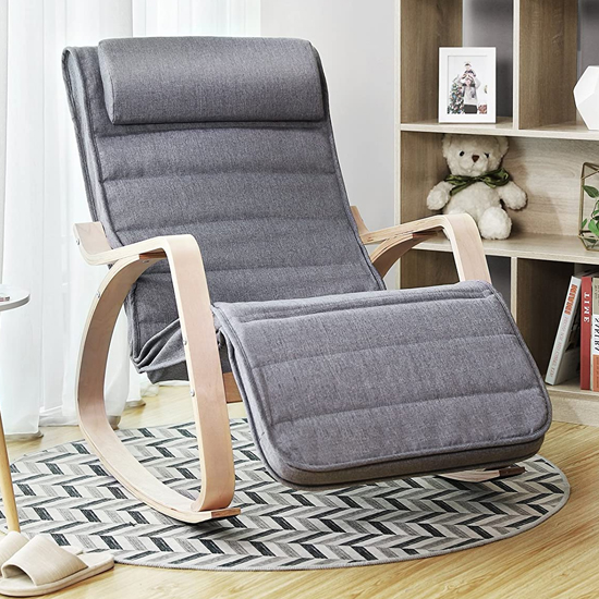 Orana Rocking Chair In Grey With Wooden Armrests FiF