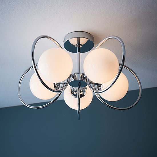 Product photograph of Orb 5 Light Opal Glass Shade Semi Flush Ceiling Light In Chrome from Furniture in Fashion