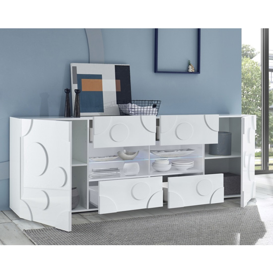 Orb Wooden Sideboard In White High Gloss With 2 Doors 4 Drawers_2