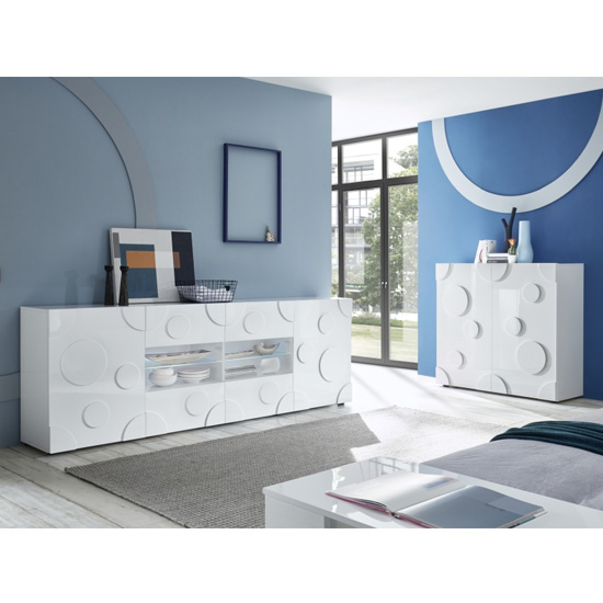 Orb Wooden Sideboard In White High Gloss With 2 Doors 4 Drawers_3