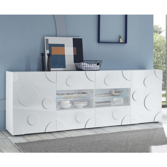 Orb Wooden Sideboard In White High Gloss With 2 Doors 4 Drawers